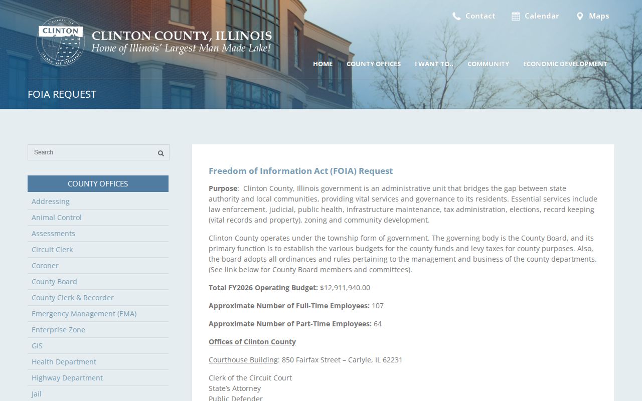 Clinton County booking photo and release record FOIA request page