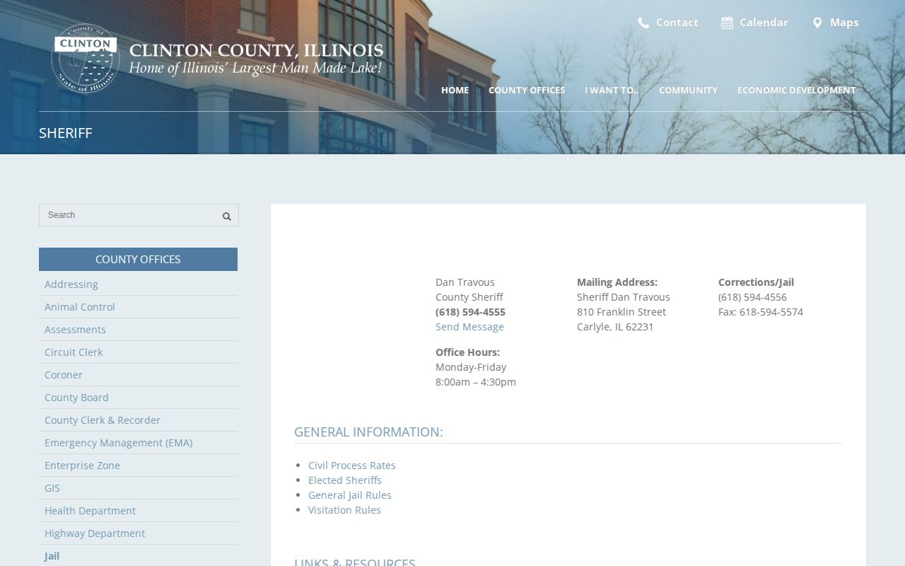 Clinton County Jail release contact and Sheriff information