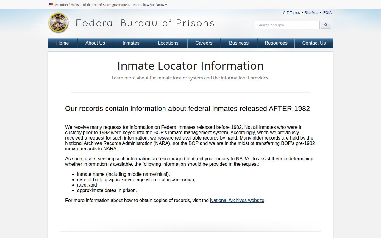 BOP release date field meanings for federal custody linked to Clinton County