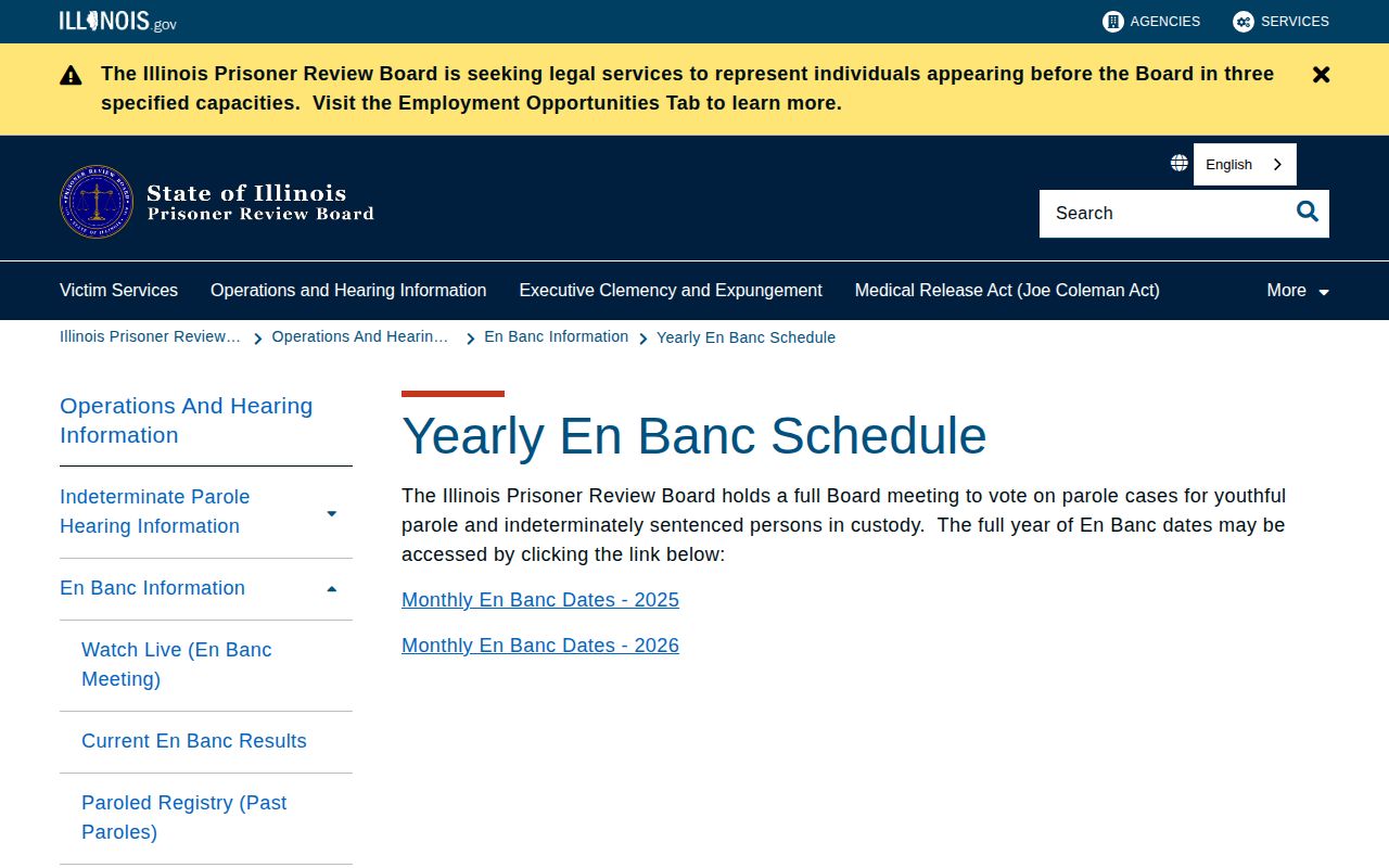 Illinois Prisoner Review Board Clinton County parole hearing calendar